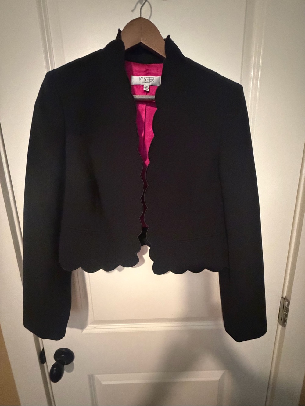 Kasper Black Scalloped Edge Jacket and Dress Set with Pink Lining - Picture 3 of 3